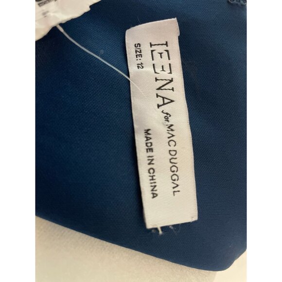 IEENA FOR MAC DUGGAL Blue Puff Sleeve Pleated Bodice Draped Gown Size 12 - Picture 7 of 12